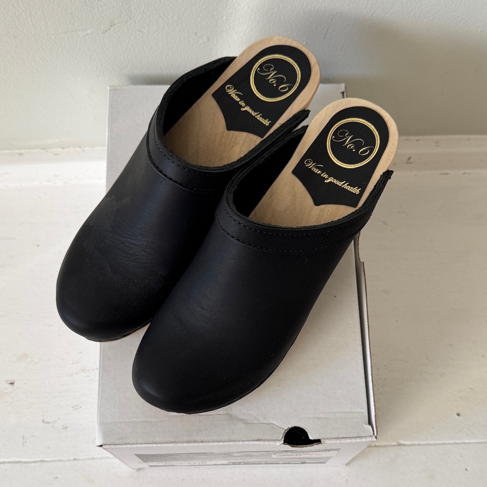 No. 6 Black Leather Clogs